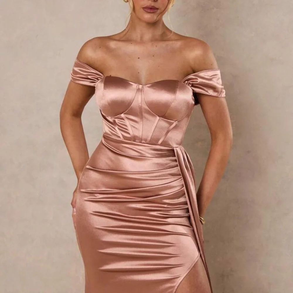 Elegant Champagne Off-Shoulder Dress